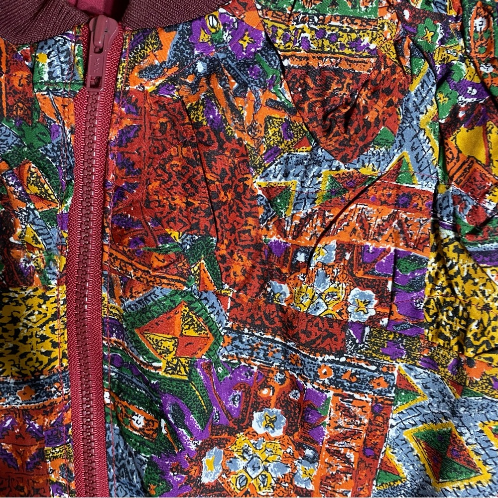 Vintage 90s Handmade All Over Multi Print Zip Front Bomber Jacket XL Streetwear - Picture 5 of 16